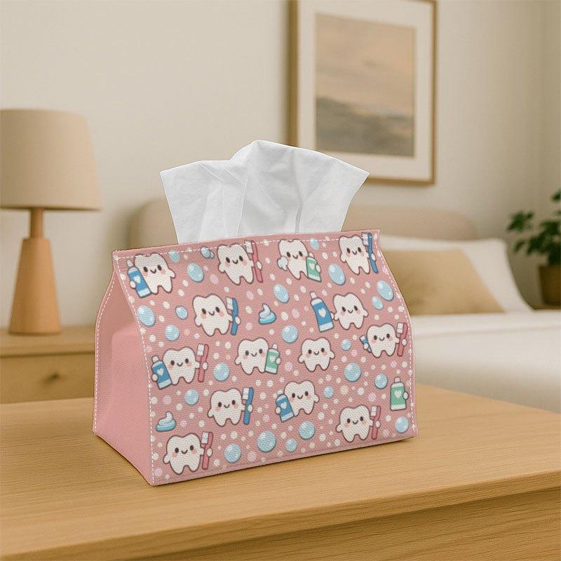 1 Joyful Face Tissue Box with Soft Overlapping Teeth - Decorative Suitable for for Home, Car & Bedside Table Napkin Dispenser, Compatible for Roll/Pul