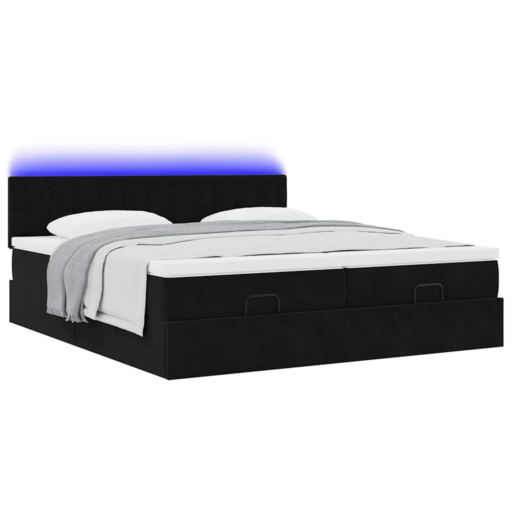 Ottoman Bed with Mattresses & LEDs Black 200x200 cm Velvet