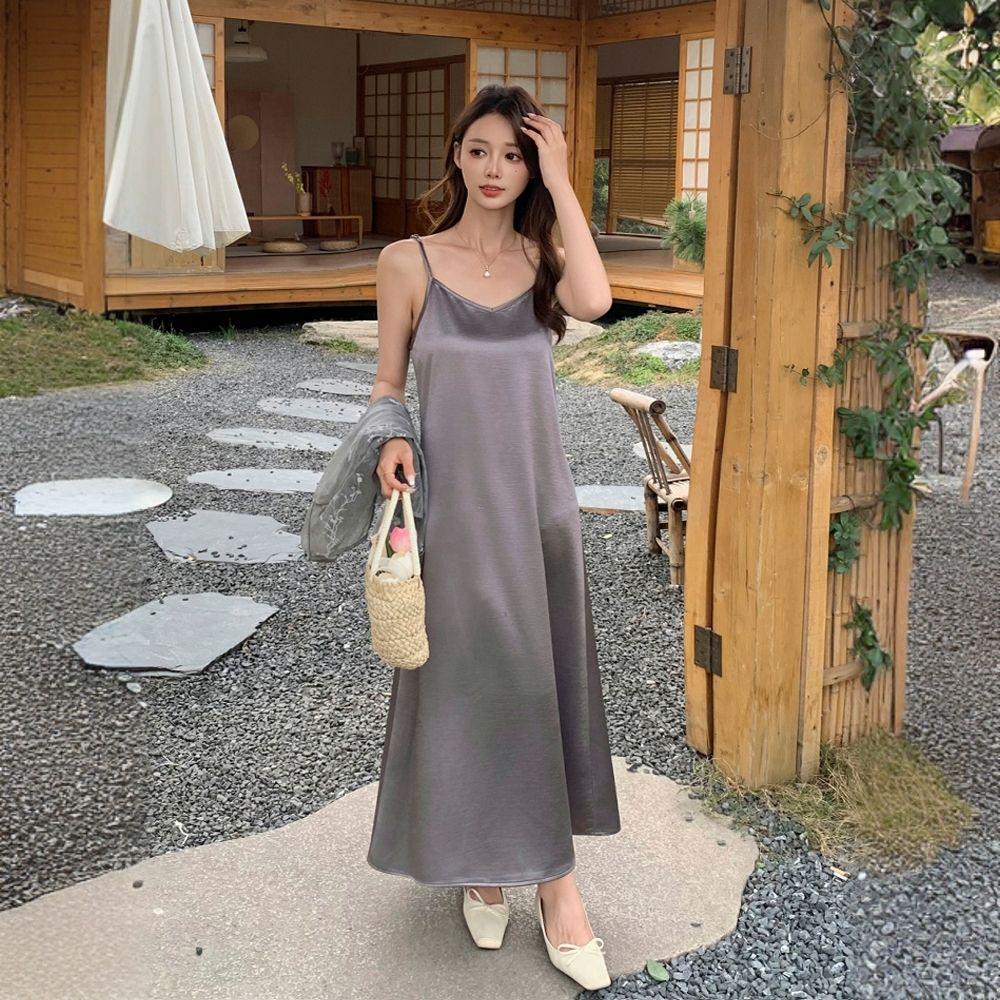 Elegant Chinese-Style Camisole Dress & Organza Cardigan Two-Piece Set for Summer.