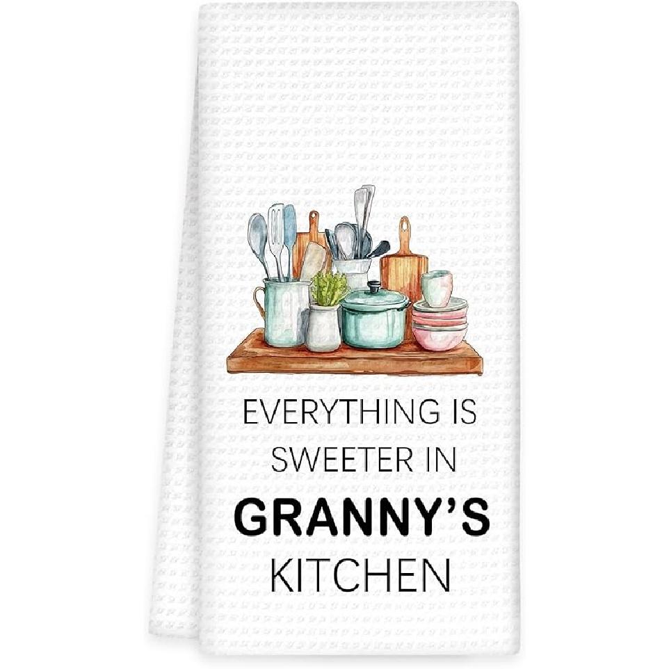 Grammy Gifts for Grandma Kitchen Towels -Gifts for Grammys Mothers Day Hand Towels, Sweeter in Grammy's Kitchen Decorative Dish Tea Towel, Grammys