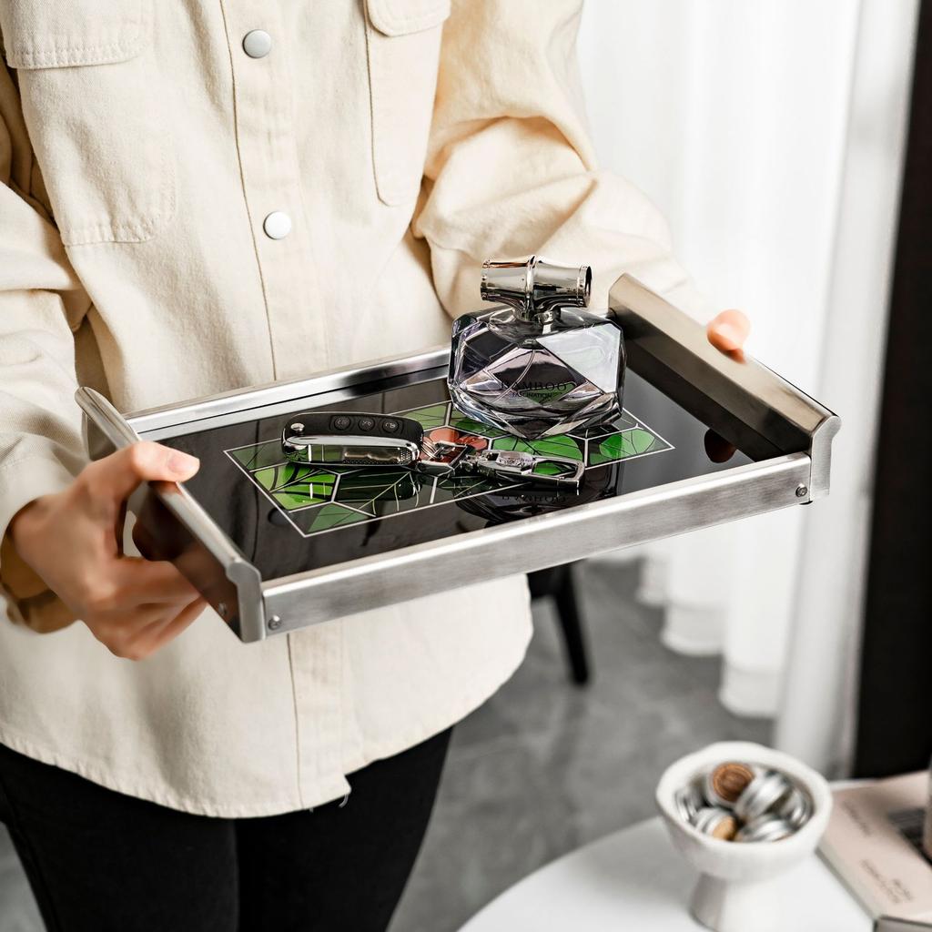 Modern Stainless Steel & Acrylic Aromatherapy Tray, Luxury Desktop Storage Organizer, High-End Decorative Ornament for Home