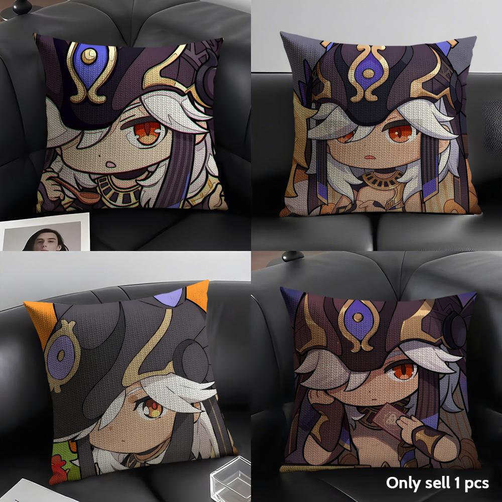 Cyno Cute Genshin Impact Cushion Cover Natural Linen Organic Fabric Double-Sided Printing Sofa Home Decor Gift Pillow Case