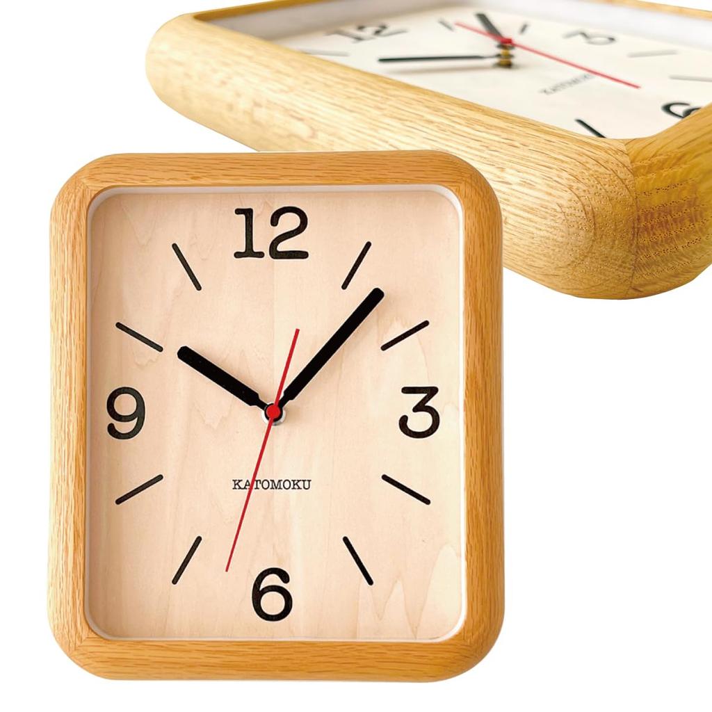 KATOMOKU Muku Clock 19 Oak Wall Clock with Continuous Second Hand, km-133OA, 280mm x 220mm (Radio-Controlled Clock)