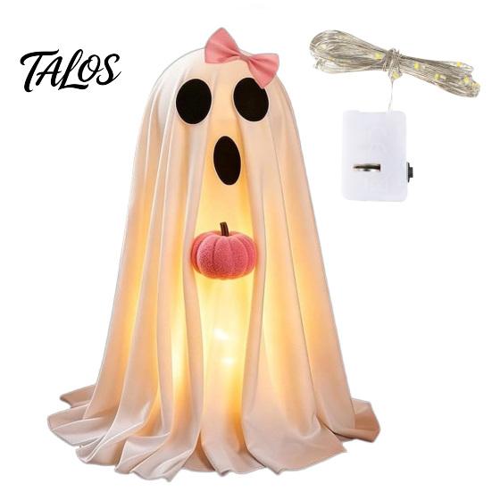 Children Party Favors Halloween Ghost Decoration, Light-Up White with Pumpkin, Indoor Living Room Table Ornament Cute Standing Tabletop for