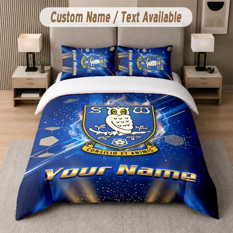 Custom Bedding Set Sheffield Wednesday FC Pattern, Print Name Text 1 Duvet Cover Plus 2 Pillowcases Home Textile