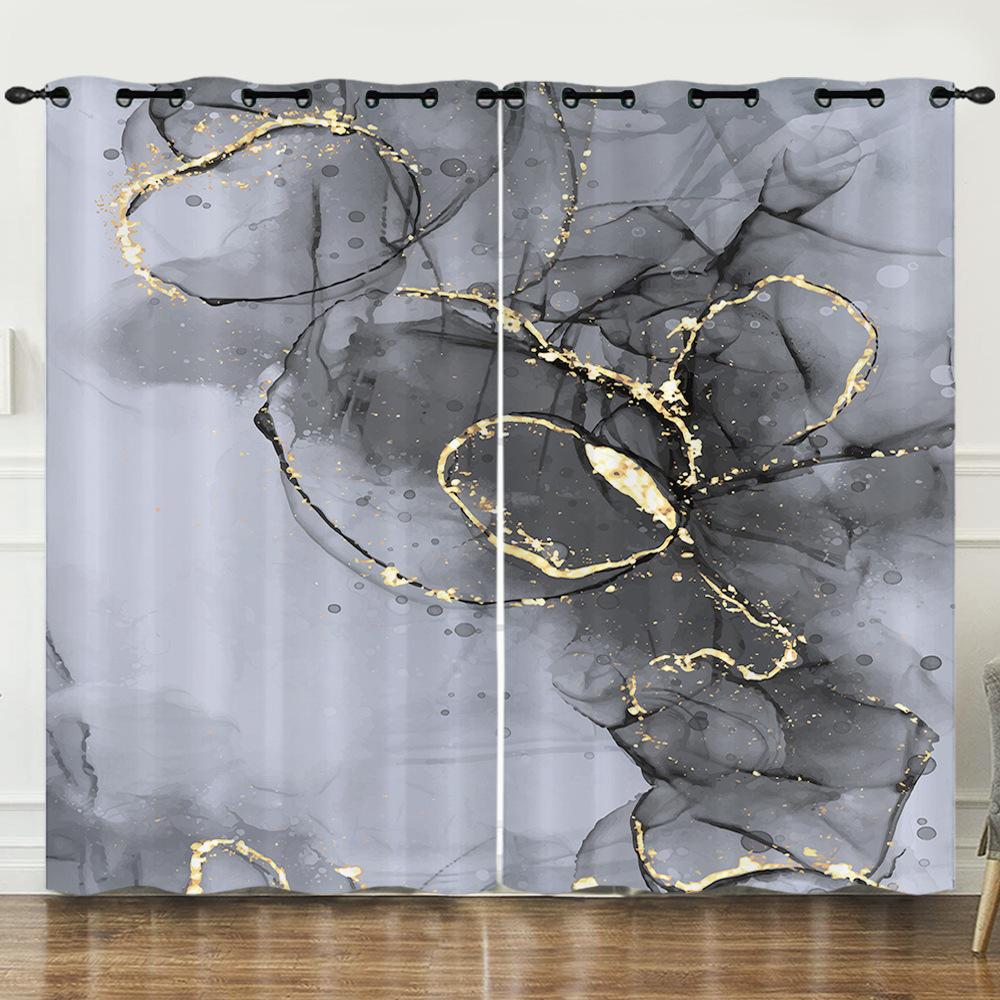 Curtains Wind Marble Texture Bedroom Curtains Digital Printing Blackout Curtains No Punching
