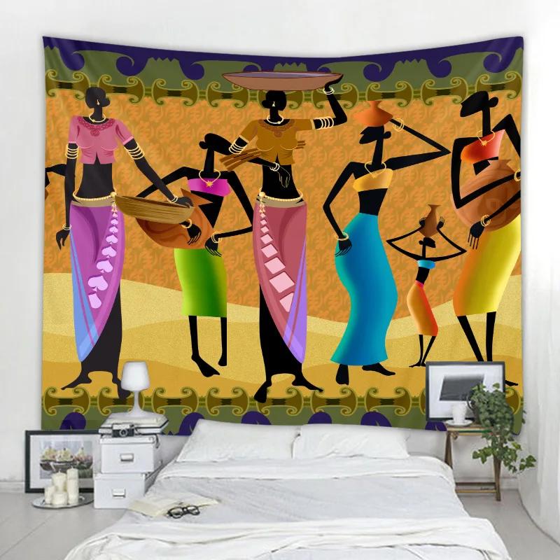 Tapeçaria de Ilustração de Personagem Retrô Tapeçaria de Arte de Mulheres Africanas Arte Hippie Moda Decoração de Quarto Tímido Tapeçaria Decoração de Casa