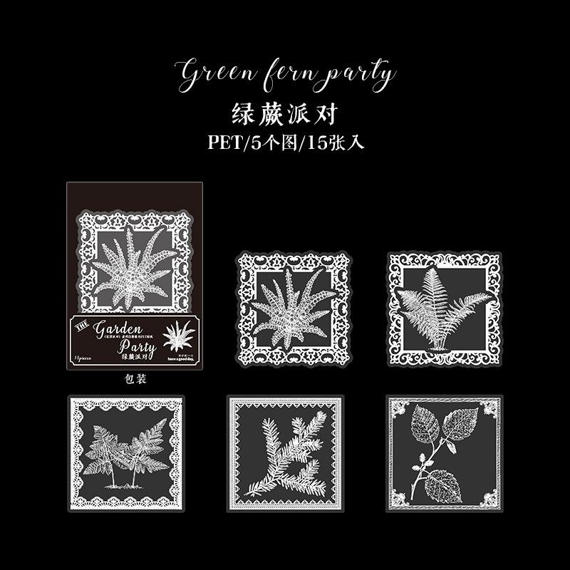 15pcs White Ink Lace Plant Flower Sticker Pack, Art Retro Style Hollow Lace Floral Journal Material, Student Diary Album DIY
