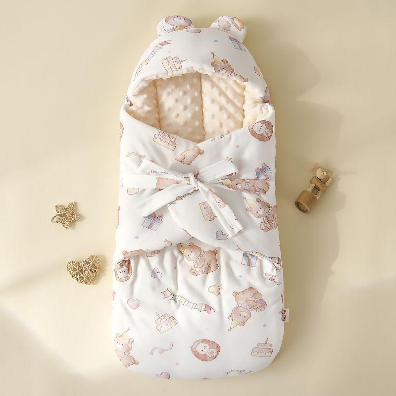Newborn Cotton-Like Swaddle Blanket Fall Winter Sleep Anti-Startle Wrap 75x85cm Soft Baby Cocoon Sleeping Bag
