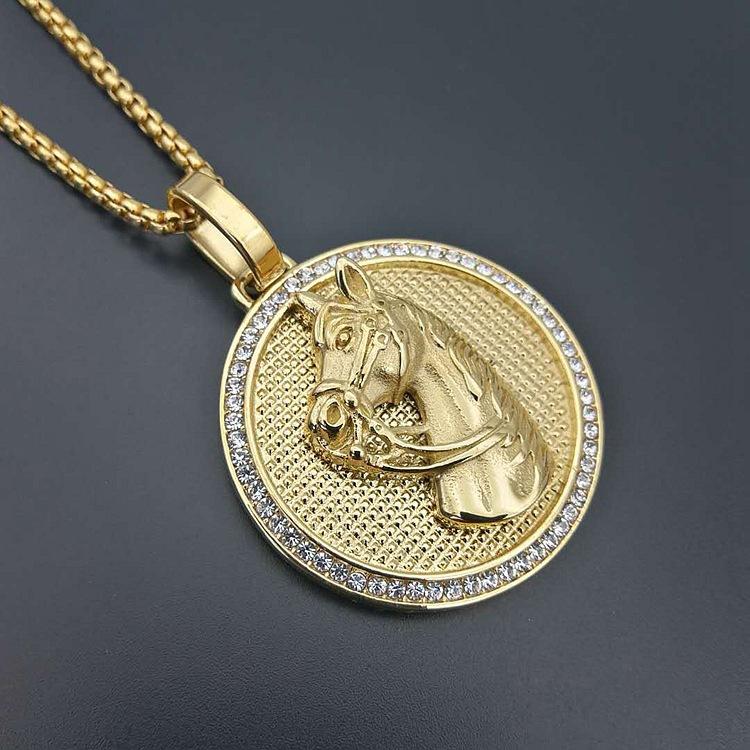 2026 Jewelry Fashion Trend Inlaid Zircon Disc Horsehead Pendant Men's Party Jewelry Accessories