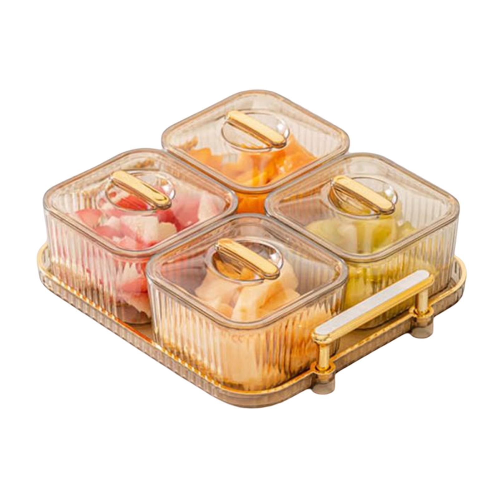 

Transparent Square-Shaped Fruit Plate Nuts Candys Dish With Lid For Home Daily Using 3 Small Bowls золотой