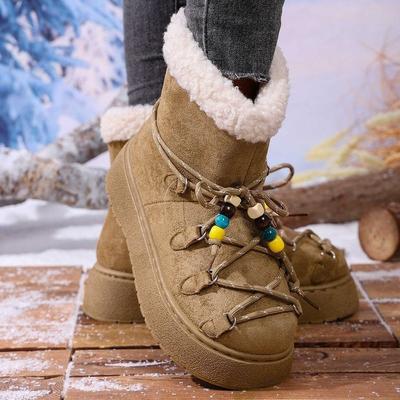 Niche Design Sense Straps Snow Boots Women's Thick-soled Non-slip Velvet Thermal Lace-up Cotton Shoes 2025 Autumn and Winter New