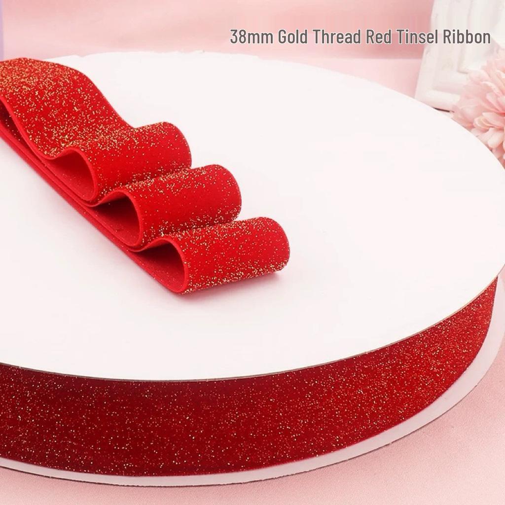 Green Velvet Ribbon with Gold & Silver Glitter Thread for DIY Hair Accessories