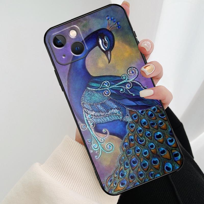 Vogel Pfauenfeder Handyhülle Für iPhone 13 14 15 16 Pro Max 11 12 XS XR X Plus Stoßfester Bumper Weiche Hülle