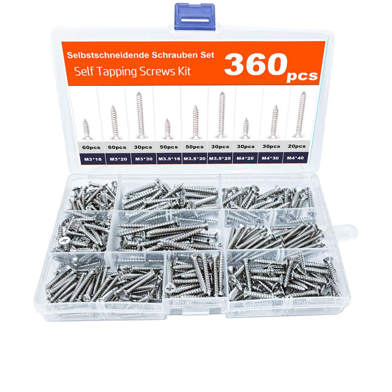 

Набор саморезов по дереву с крестообразным потайным шлицем из углеродистой стали с никелевым покрытием/вороненых, 360 шт., M3M3.5M4, саморезы с плоской головкой 360Pcs nickel plated
