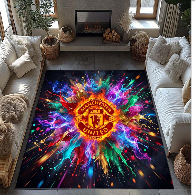 Tappeto in Flanella Stampato Manchester United Antiscivolo Morbido Poliestere Tappeto per Pavimento Tappetino Decorativo per Interni per Camera da Letto Soggiorno Divano