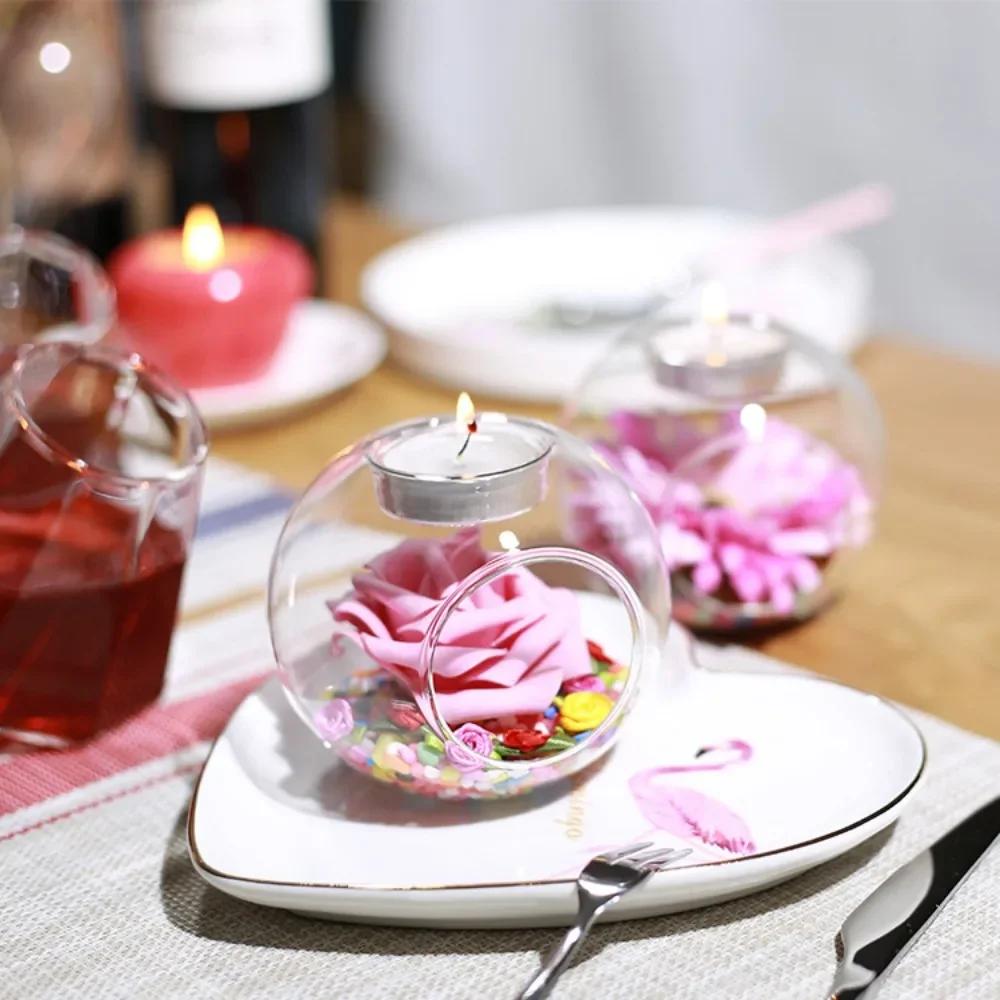 6/12Pcs Transparent Glass Candle Holder Round Bubble Hollow Tealight Candlestick Wedding Dinner Decoration for Paty Wedding