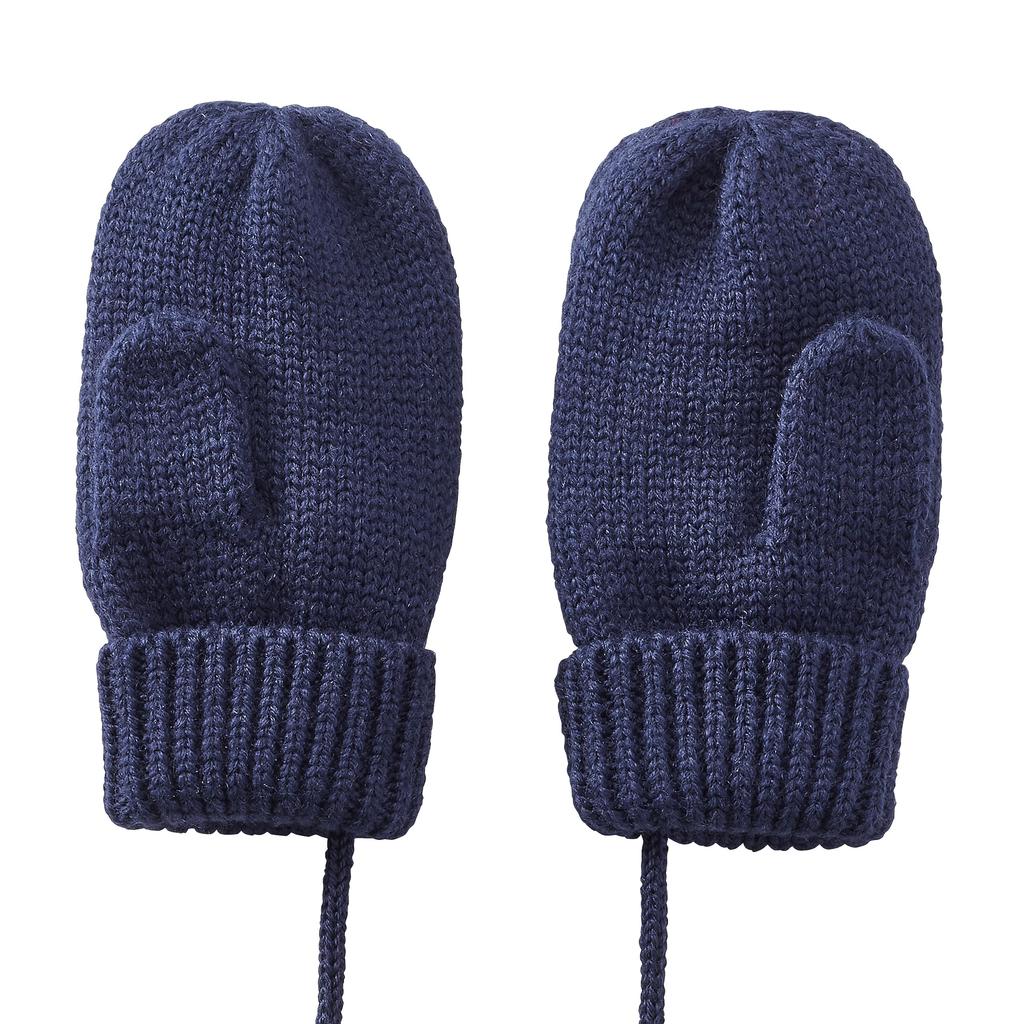MIKI HOUSE Knitted Mittens with Solid Cable for Boys and Size S Navy Drawstring, Color, Knit, Girls, Baby, Kids, Children's Clothing, (1-3 Years),