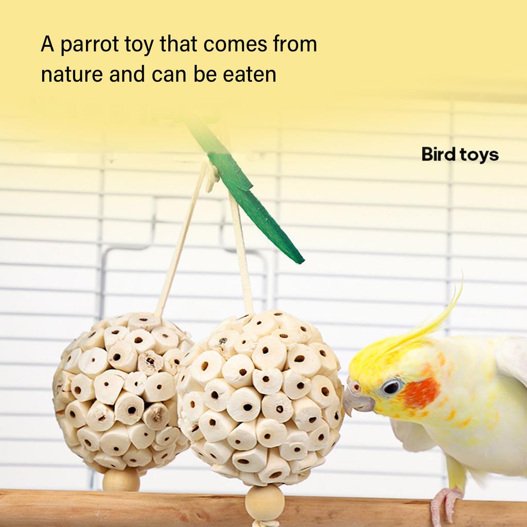 Pet Bird Chew Toy Natural Grass Wood Sphere for Cockatiel Conure Cockatoos Teeth Grinding Toy for Cage Bird