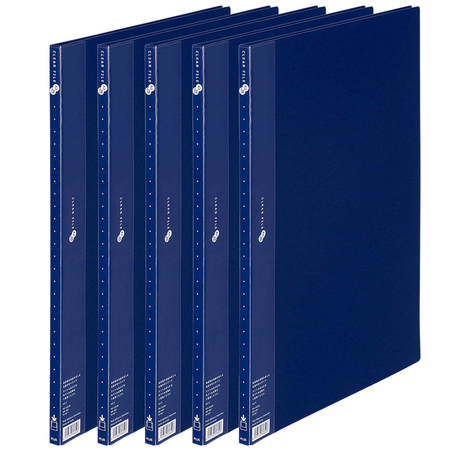

Plus Clear File Super Economy A3 Vertical 20 Pockets Navy 5 Book Set FC-102EL 88-401×5 тёмно-синий