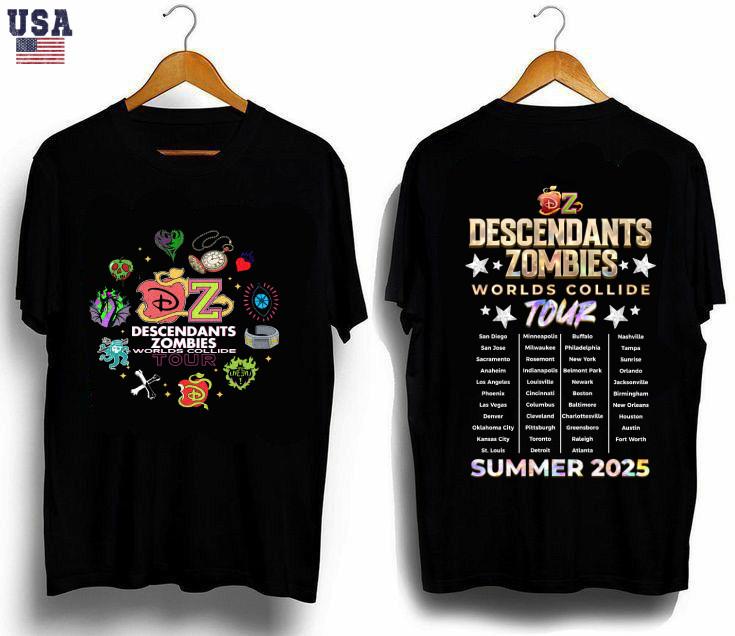 New Apprel  Disney Tour 2025 Descendants Zombies Worlds Collide Tour Unisex T-Shirt S