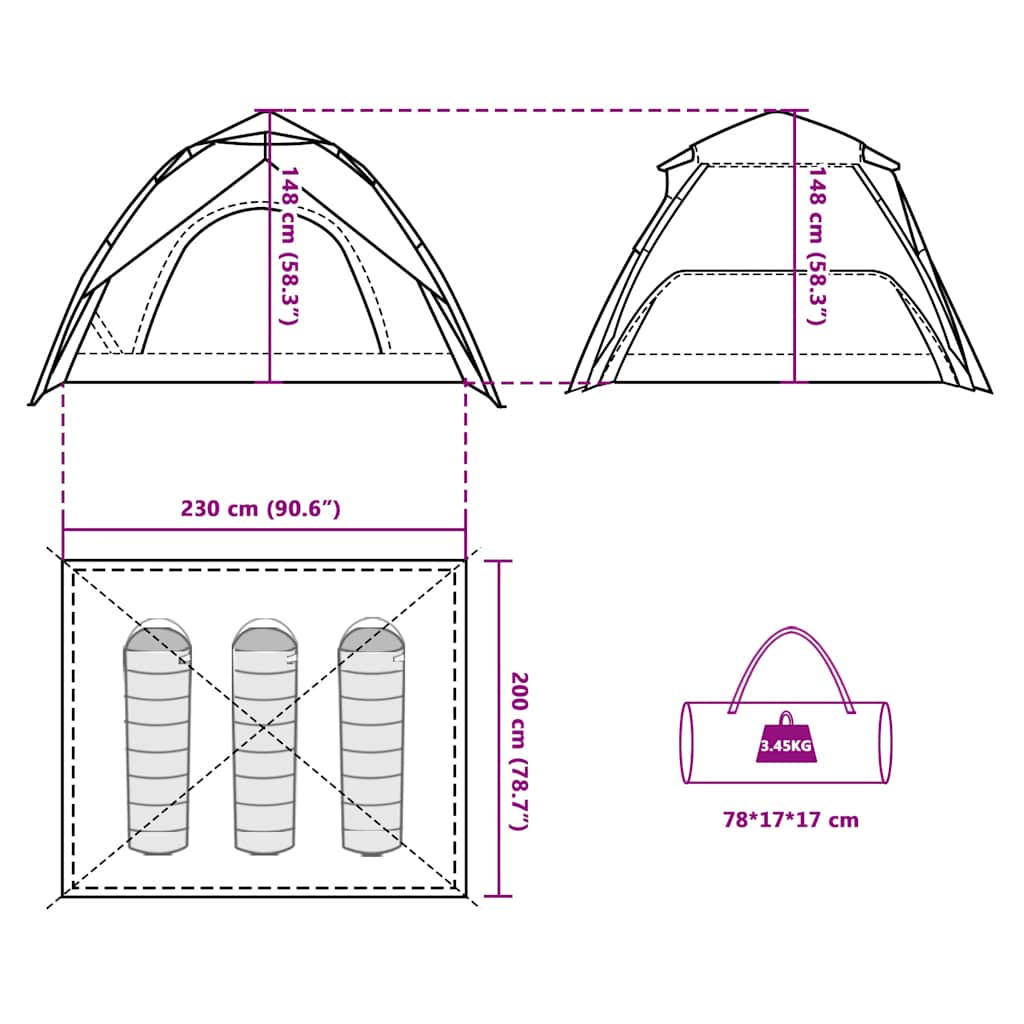 Dome Camping Tent for 3 Persons Green Quick Release