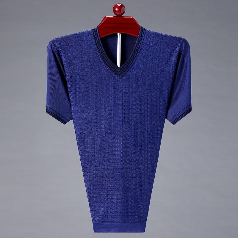 

Middle-aged and Elderly Men s Short-sleeved T-shirt V-neck Solid Color Business Loose Dad Wear Fashionable Men s T-shirt