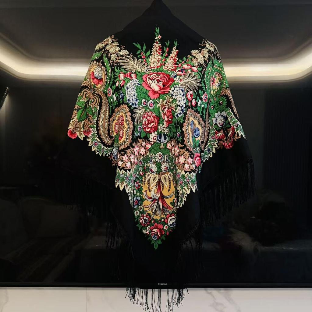Women's Russian Retro Ethnic Style Tassel Shawl: Versatile Large Scarf for Spring & Autumn, Ideal for Chaka Salt Lake Travel Photography