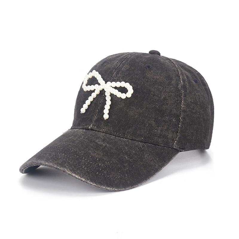 Женская джинсовая бейсболка Junbie с потертостями, стразами и жемчужным бантом One Size