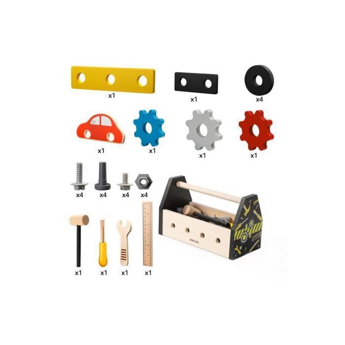 Jouet d'imitation - DORJEE - Boite à outils en bois - 33 pièces - Sécurité CE - Noir
