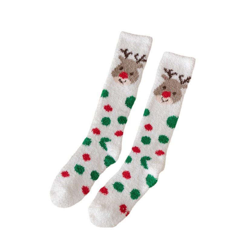 Women's Cute Reindeer & Snowman Coral Fleece Mid-Calf Socks - Thick, Lined for Autumn & Winter