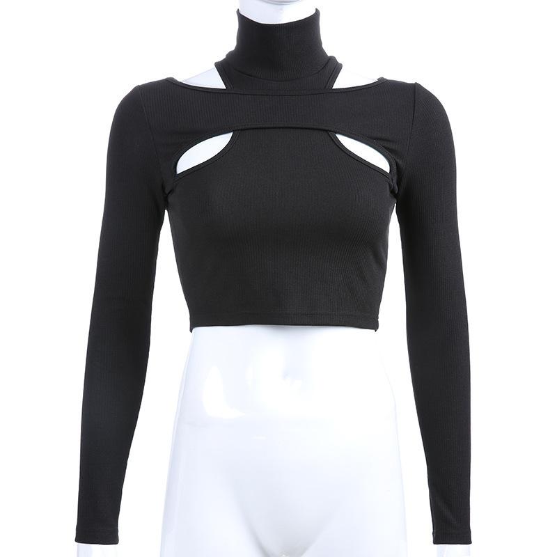 Y2K Hollow Off Shoulder Bottom Γυναικείο κοντό μπλουζάκι με ανοιχτό αφαλό Slim Fit Fake Two Piece Top