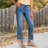 Jeans da donna a vita alta lavati, pantaloni alla moda versatili a gamba dritta