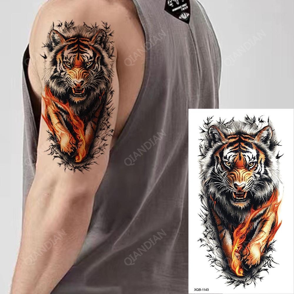 2026 Nuovo Tatuaggio Temporaneo Impermeabile Adesivo Fuoco Foresta Leone Lupo Tigre Flash Tatuaggi Uomo Corona Corpo Braccio Finto Tatuaggio