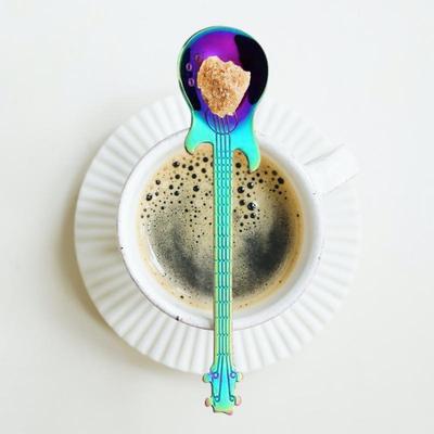 Stainless Steel Guitar Coffee Teaspoons Colorful Dessert Spoon Musical Guitar Demitasse Spoon for Mixing Dessert Ice Cream