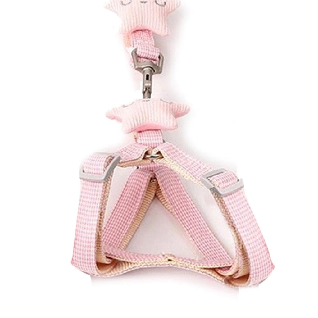 Dog Harness Leash Adjustable Comfortable Handle Safe Pet Vest with Traction Rope for Cat Walking Pink 1.5x120cm