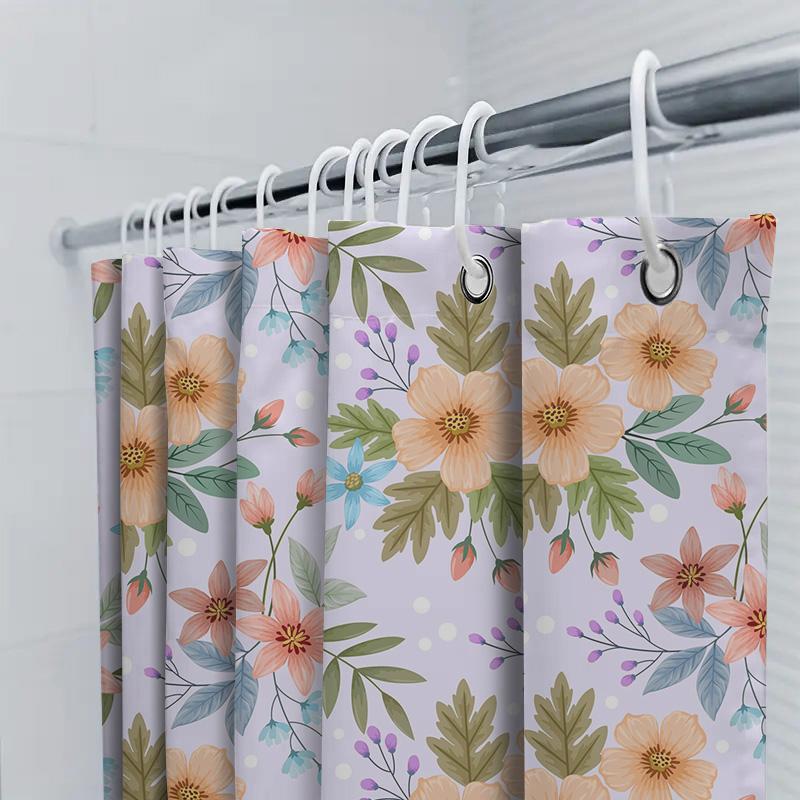 Floral Print Shower Curtain Home Decor Bath Waterproof Fabric Pink Floral Design For Bathroom Window Treatment In White Pastel C