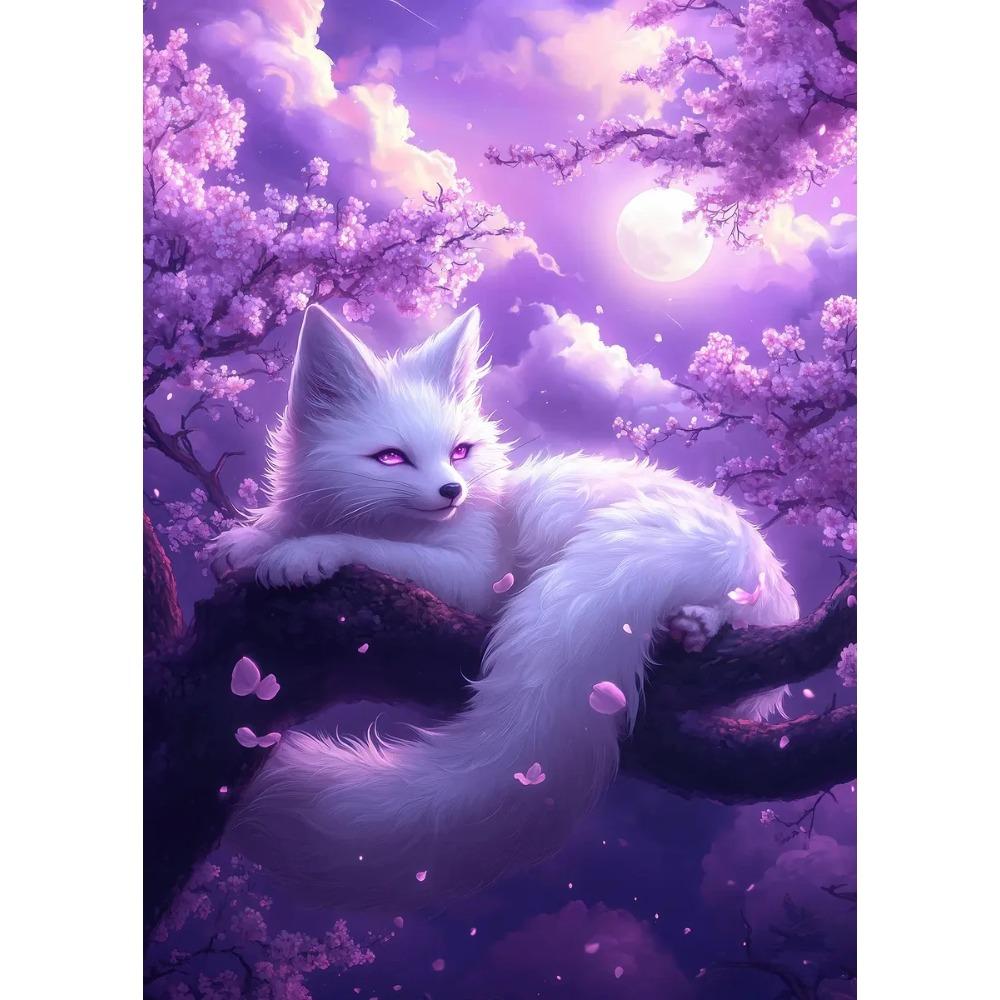 Fantasy Mystical Sakura Nine Tailed Fox Posters Japanese Cute Anime Gentle Prints Canvas Painting Wall Pictures Home Room Decor