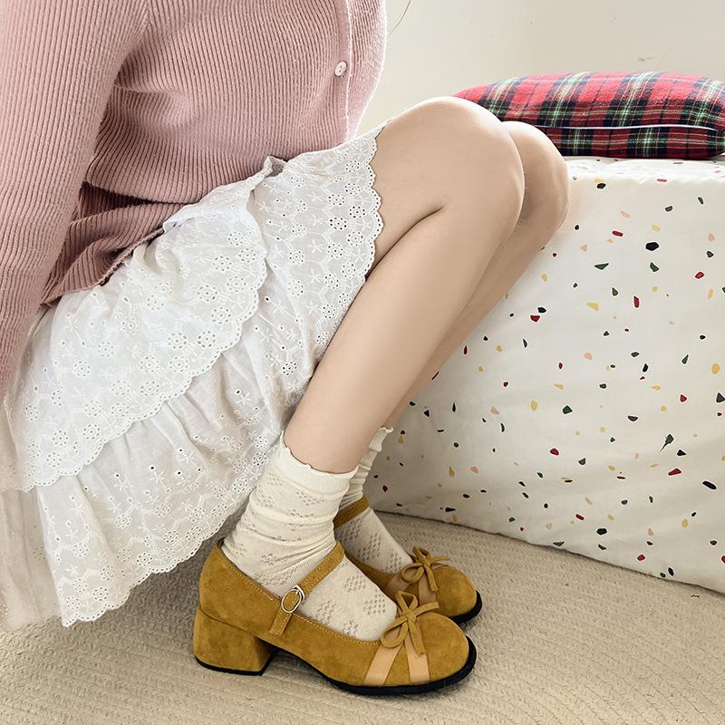 French evening breeze bow thick heel Mary Jane shoes women's 2025 summer new versatile small retro shoes