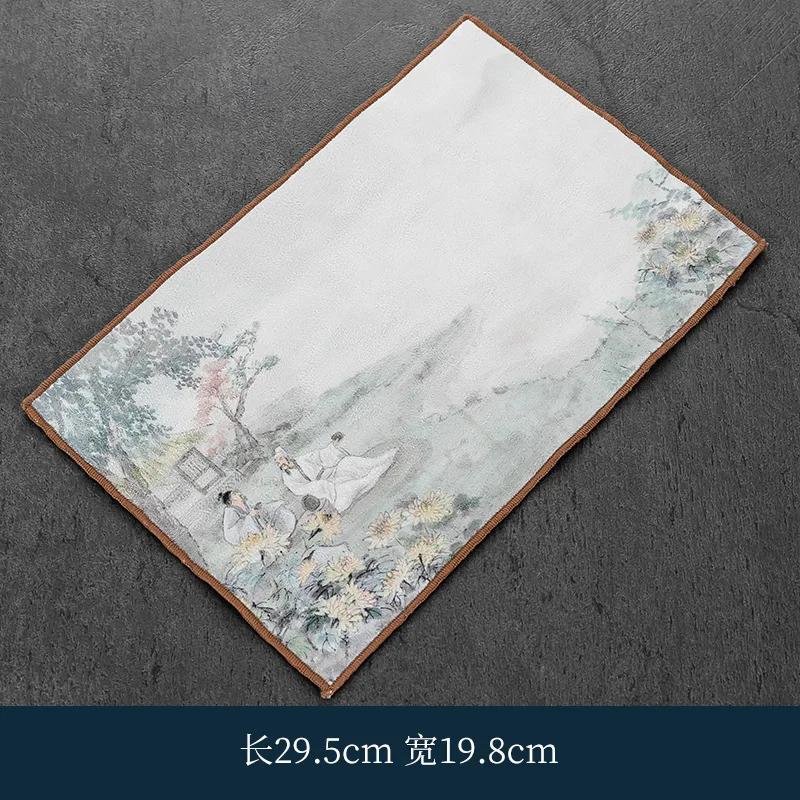 Thickening Grey Tablecloth and Rag Cotton and Linen Absorbent Tea Towel Simple Style Tea Mat Household Tea Ceremony Accessory