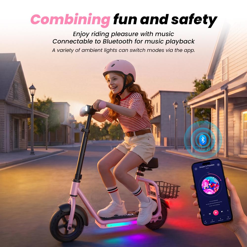 iScooter IK7 Kids Electric Scooter 250W 4.5Ah 8.5''Tires Removable Seat APP Control 3-Speed Rang 11-15KM Electric Scooter for Kids