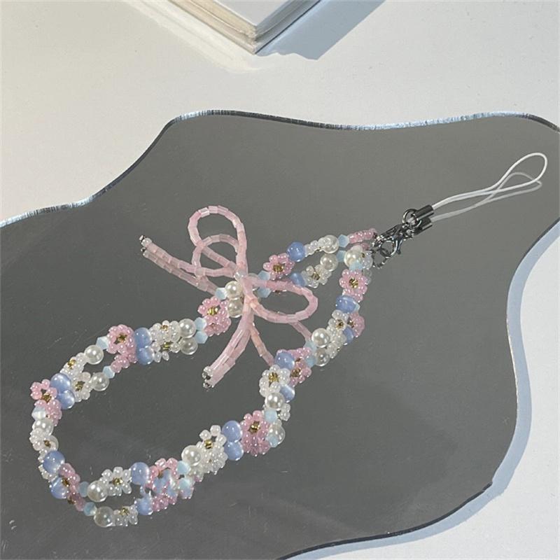 

Cute Bowknot Beaded Phone Lanyard Simplicity Short Phone Strap Kawaii Style Phone Earphones Backpack Chain Pendant Accessories