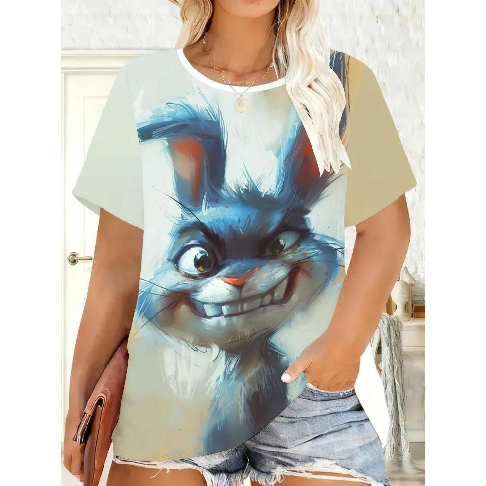 Summer Women's Casual Fashion Creative Casual Daily T-shirt Loose Casual T-shirt 3D Digital Color Printed T-shirt