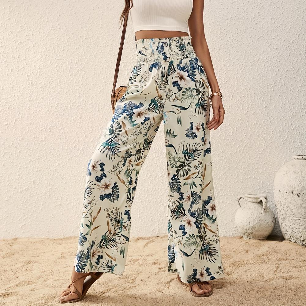 Spring Women's Fashionable Long Pants with Print Casual Elegance High-Waisted Straight-Leg Pants Wide-Leg Pants