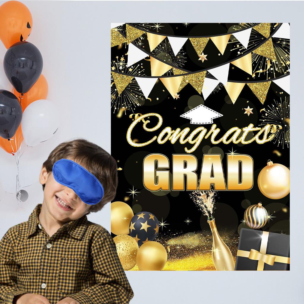 Black Gold Graduation Party Blindfold Game Poster Set Decor Stickers With
