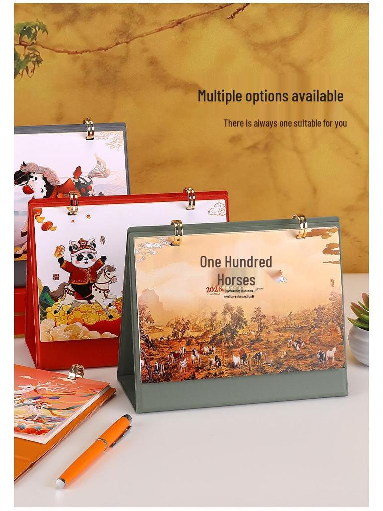 2026 Year of the Horse Desk Calendar with Double Ring Easel - Custom Corporate High-End Gift Box Edition