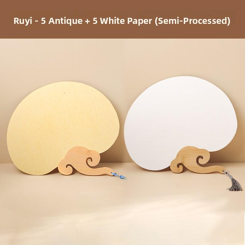 Thiened Blank Xuan Paper Calliaphy Fan DIY Material Kit Hand-Painted Cultural Creative Fan round ape Bamboo Frame
