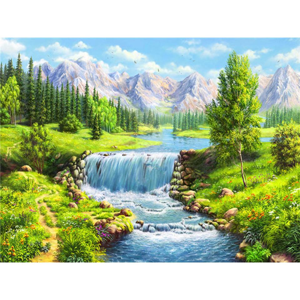 5D Diamant Malerei Landschaft Wasserfall DIY Runde Diamant Stickerei Kreuz Stich Malerei Mosaik Strass Bild Dekoration