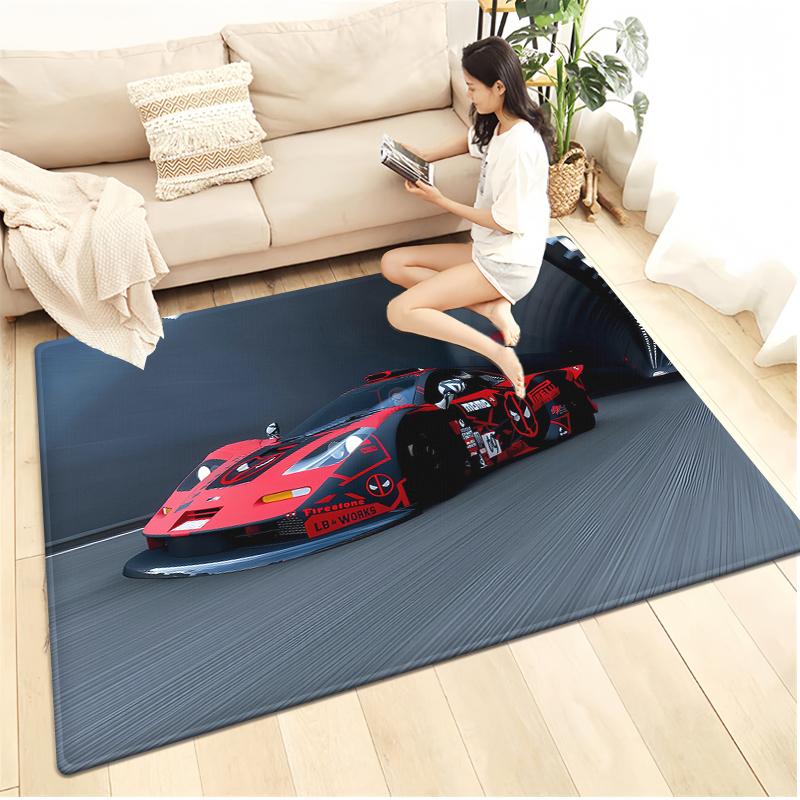 Racing Car Rug Multi-size Anti-Slip Polyester Carpet High-Definition Sport Car Print Modern Living Room Kids Game Room Decor Mat
