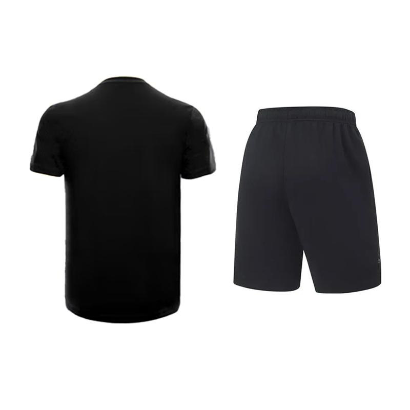 Li-Ning Basic Breathable Quick-Dry Comfortable Versatile Round Neck Short Sleeve T-Shirt Casual Sports Set Unisex Tops Black YATV113-2+AKST543-3
